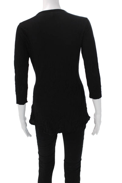Bailey 44 Womens Tunic Blouse Black V-Neck 3/4 Sleeve Button Size S