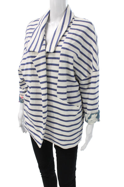 Johanna Paris Women Basic Striped Nautical Long Sleeve Jacket Blue Size S
