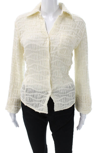 Ronny Kobo Womens Collared Long Sleeve Button-Up Top Ivory Polyester Size XS