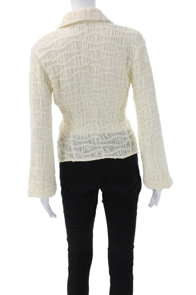 Ronny Kobo Womens Collared Long Sleeve Button-Up Top Ivory Polyester Size XS