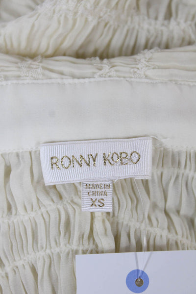 Ronny Kobo Womens Collared Long Sleeve Button-Up Top Ivory Polyester Size XS