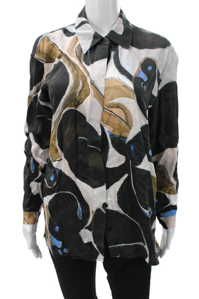 Munthe Women Collared Button-Up Geometric Multicolor Viscose Silk Size 34