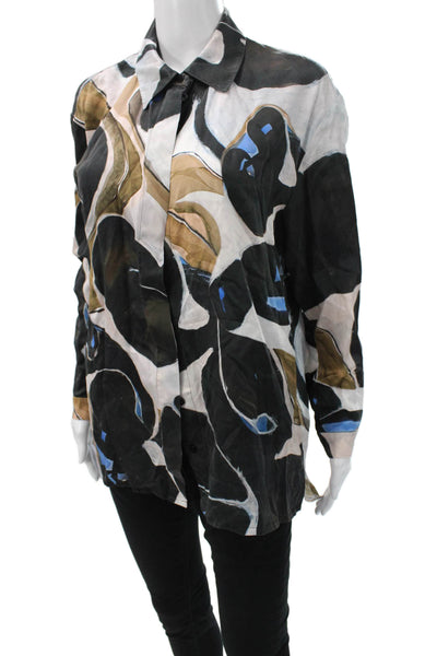 Munthe Women Collared Button-Up Geometric Multicolor Viscose Silk Size 34