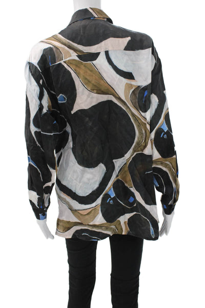 Munthe Women Collared Button-Up Geometric Multicolor Viscose Silk Size 34