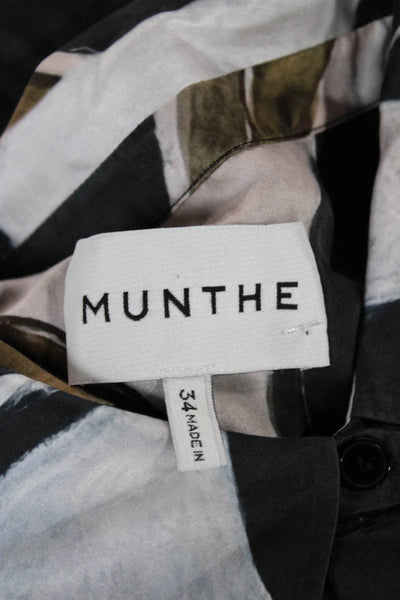 Munthe Women Collared Button-Up Geometric Multicolor Viscose Silk Size 34