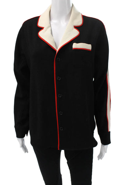 Mes Demoiselles Womens Button-Up Blouse Black Colorblock Long Sleeve Size 34
