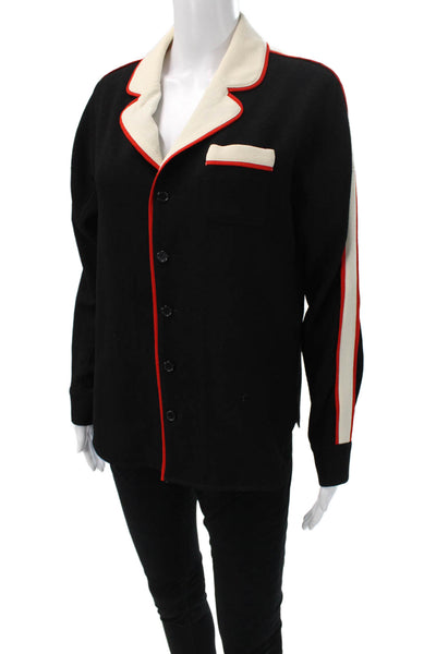 Mes Demoiselles Womens Button-Up Blouse Black Colorblock Long Sleeve Size 34