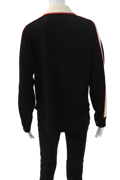 Mes Demoiselles Womens Button-Up Blouse Black Colorblock Long Sleeve Size 34