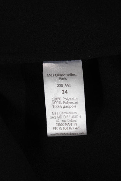 Mes Demoiselles Womens Button-Up Blouse Black Colorblock Long Sleeve Size 34