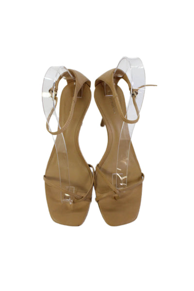 Reformation Womens Leather Thong Strappy Sandal Heels Brown Size 7