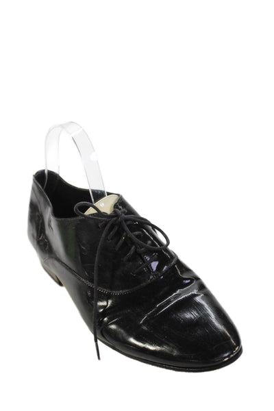 Saint Laurent Womens Patent Leather Lace Up Oxford Flats Black Size 40 10