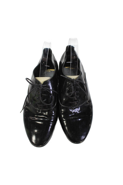 Saint Laurent Womens Patent Leather Lace Up Oxford Flats Black Size 40 10