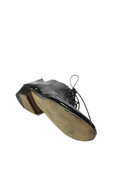 Saint Laurent Womens Patent Leather Lace Up Oxford Flats Black Size 40 10