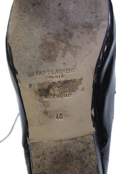 Saint Laurent Womens Patent Leather Lace Up Oxford Flats Black Size 40 10