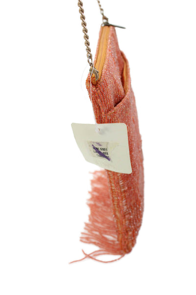 Mary Frances Womens Beaded Fringe Zippered Crossbody Handbag Orange