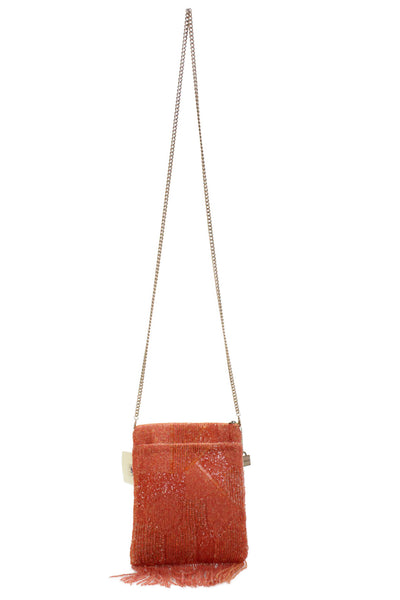 Mary Frances Womens Beaded Fringe Zippered Crossbody Handbag Orange