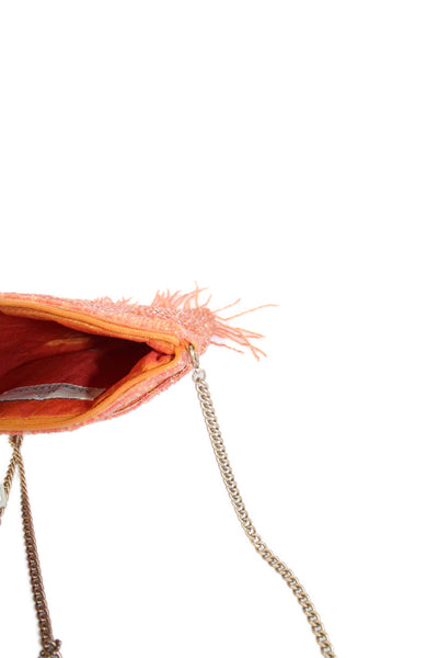 Mary Frances Womens Beaded Fringe Zippered Crossbody Handbag Orange