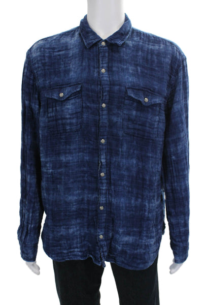 John Varvatos Star USA Mens Plaid Collared Button-Down Shirt Blue Size XL