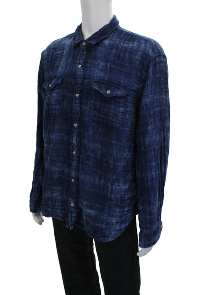 John Varvatos Star USA Mens Plaid Collared Button-Down Shirt Blue Size XL