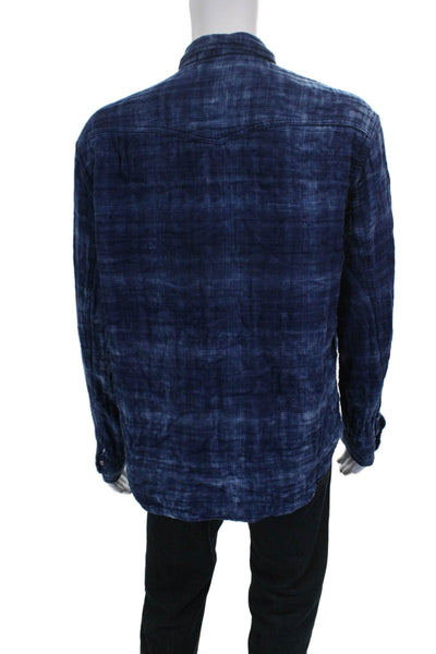 John Varvatos Star USA Mens Plaid Collared Button-Down Shirt Blue Size XL