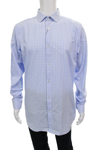 Mizzen + Main Mens Plaid Button Down Shirt Blue White Size Medium
