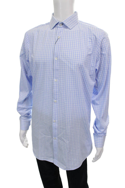 Mizzen + Main Mens Plaid Button Down Shirt Blue White Size Medium