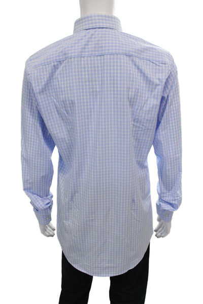 Mizzen + Main Mens Plaid Button Down Shirt Blue White Size Medium