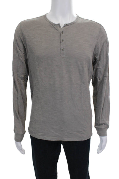 Vince Mens Long Sleeves Henley Shirt Grey Cotton Size Large