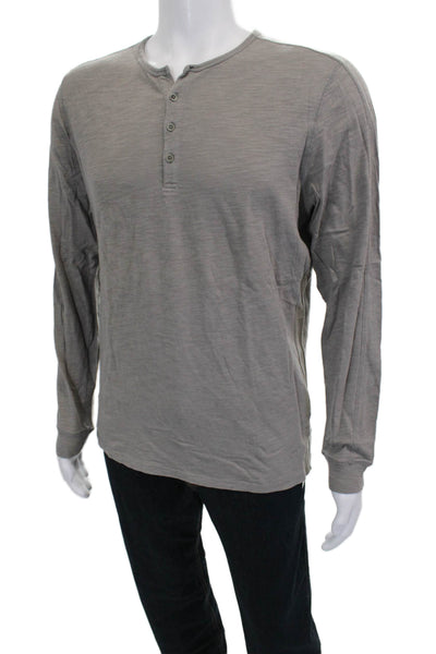 Vince Mens Long Sleeves Henley Shirt Grey Cotton Size Large