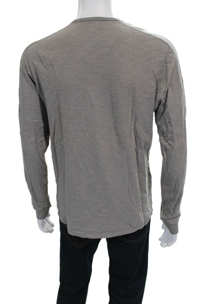 Vince Mens Long Sleeves Henley Shirt Grey Cotton Size Large