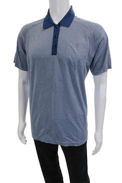 Lululemon Mens Short Sleeves Crew Neck Polo Shirt Blue Size Medium