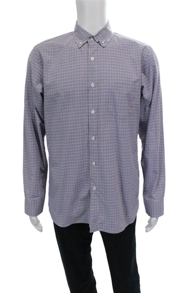 J Crew Mens Plaid Button Down Collar Shirt Red Blue Cotton Size Medium