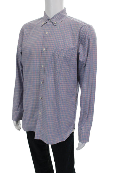 J Crew Mens Plaid Button Down Collar Shirt Red Blue Cotton Size Medium