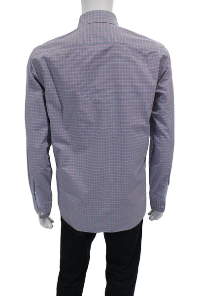J Crew Mens Plaid Button Down Collar Shirt Red Blue Cotton Size Medium