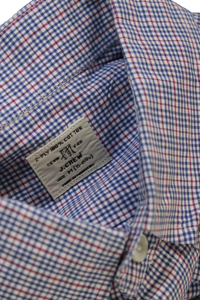 J Crew Mens Plaid Button Down Collar Shirt Red Blue Cotton Size Medium