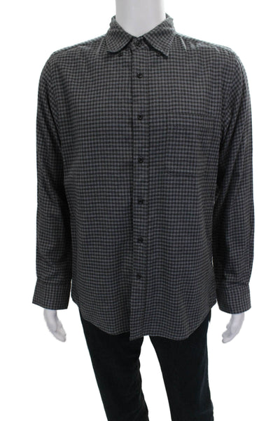 Uniqlo Mens Plaid Button Down Shirt Grey Cotton Size Medium