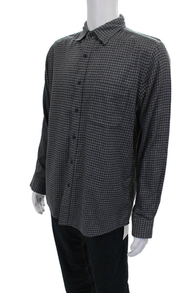 Uniqlo Mens Plaid Button Down Shirt Grey Cotton Size Medium