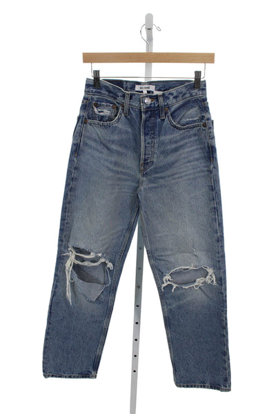 Re/Done Women Straight Jeans Blue High Rise Button 28 Inseam Size 23