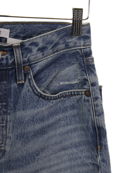 Re/Done Women Straight Jeans Blue High Rise Button 28 Inseam Size 23