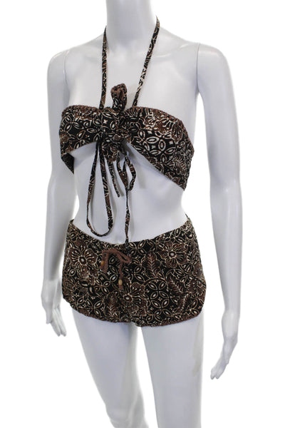 akoia Womens Two Piece Halter Batik Cotton Tie Sleeveless Multicolor Size M/L