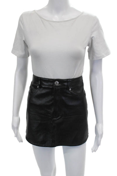 Helmut Lang Womens Black Lamb Leather Mini Skirt Button Size 0