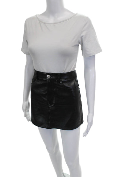 Helmut Lang Womens Black Lamb Leather Mini Skirt Button Size 0