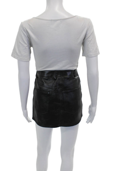 Helmut Lang Womens Black Lamb Leather Mini Skirt Button Size 0