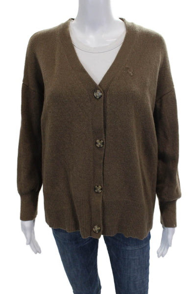 Zara Women Cardigan Brown V-Neck 100% Wool Long Sleeve Fall Size S