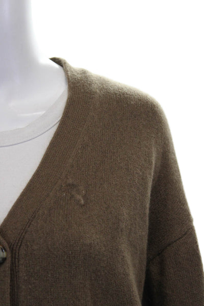 Zara Women Cardigan Brown V-Neck 100% Wool Long Sleeve Fall Size S