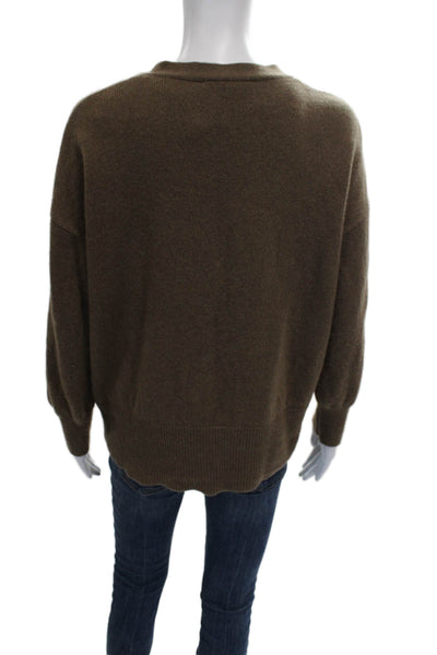 Zara Women Cardigan Brown V-Neck 100% Wool Long Sleeve Fall Size S