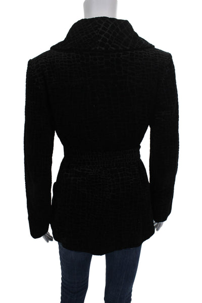 Trussardi Women Black Animal Print Cotton Basic Jacket Tie Long Sleeve Size 42