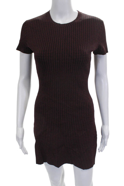 Theory Womens Bodycon Houndstooth Dress Black Short Sleeve Crew Neck Size PP