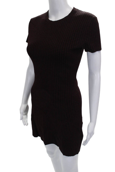 Theory Womens Bodycon Houndstooth Dress Black Short Sleeve Crew Neck Size PP