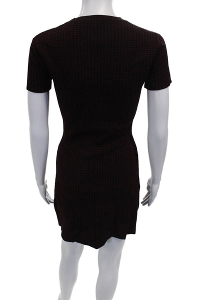 Theory Womens Bodycon Houndstooth Dress Black Short Sleeve Crew Neck Size PP
